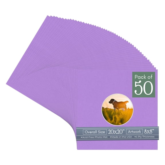 Pansy Purple Picture Frame Mat for 20x20 Frames - Circle Opening for 8x8 Photos - 50 Mats