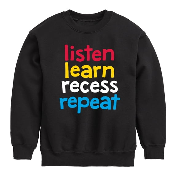 Instant Message - Listen Learn Recess Repeat - Toddler & Youth Crewneck Fleece Sweatshirt