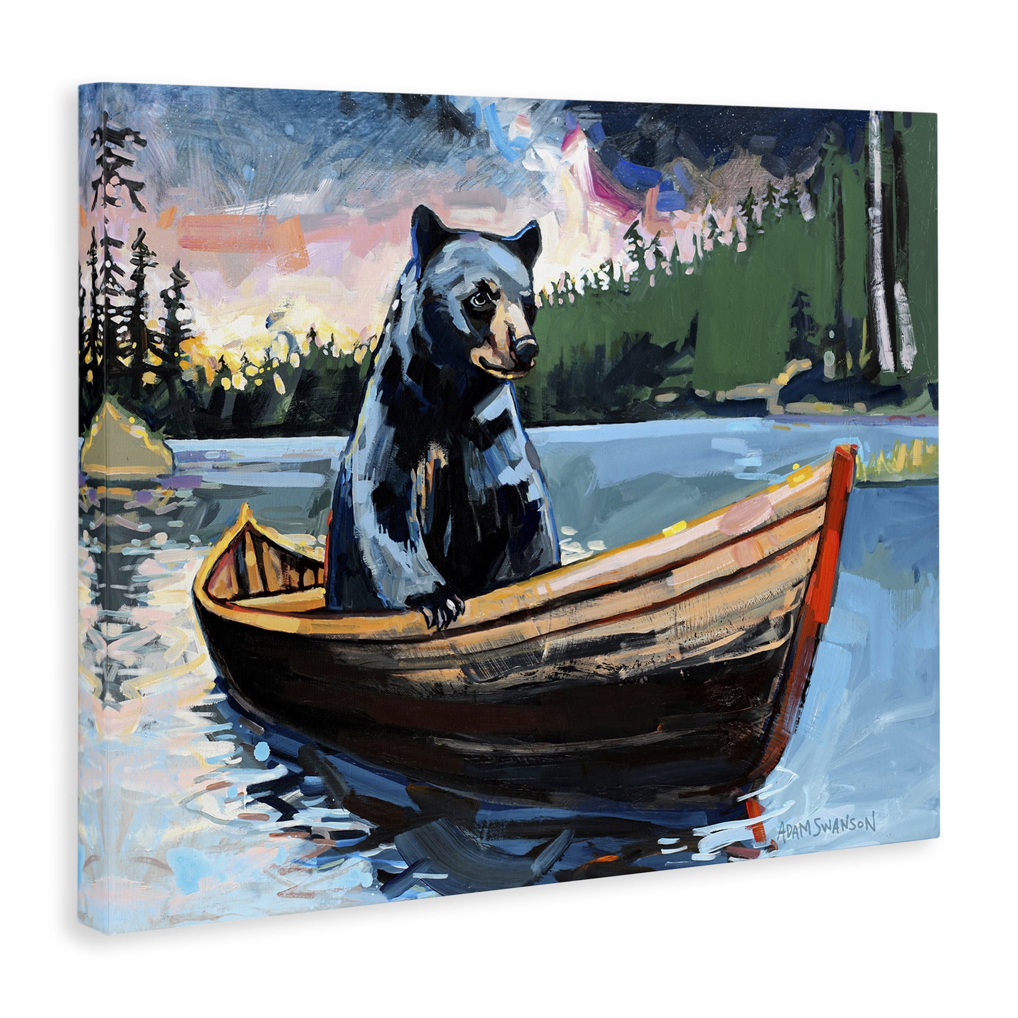 Stupell Industries Boating Black Bear Animals Painting Wrapped Canvas Art Print Wall Art, 30 x 24