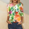 thumbnail image 1 of Fiudx Tops para Mujer Camiseta Holgada de Manga 3/4 con Botones Estampados para Mujer, 1 of 4