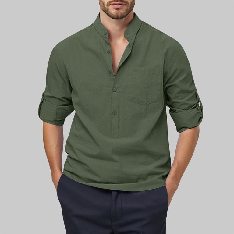 covington dress shirts Men Blouses Short Sleeved Dress Shirt Men Dress Shirts for Regular Shirt  with Clothes for Casual Mens Shirts Covington Rough T Mens Tie And Satin  Army Green S