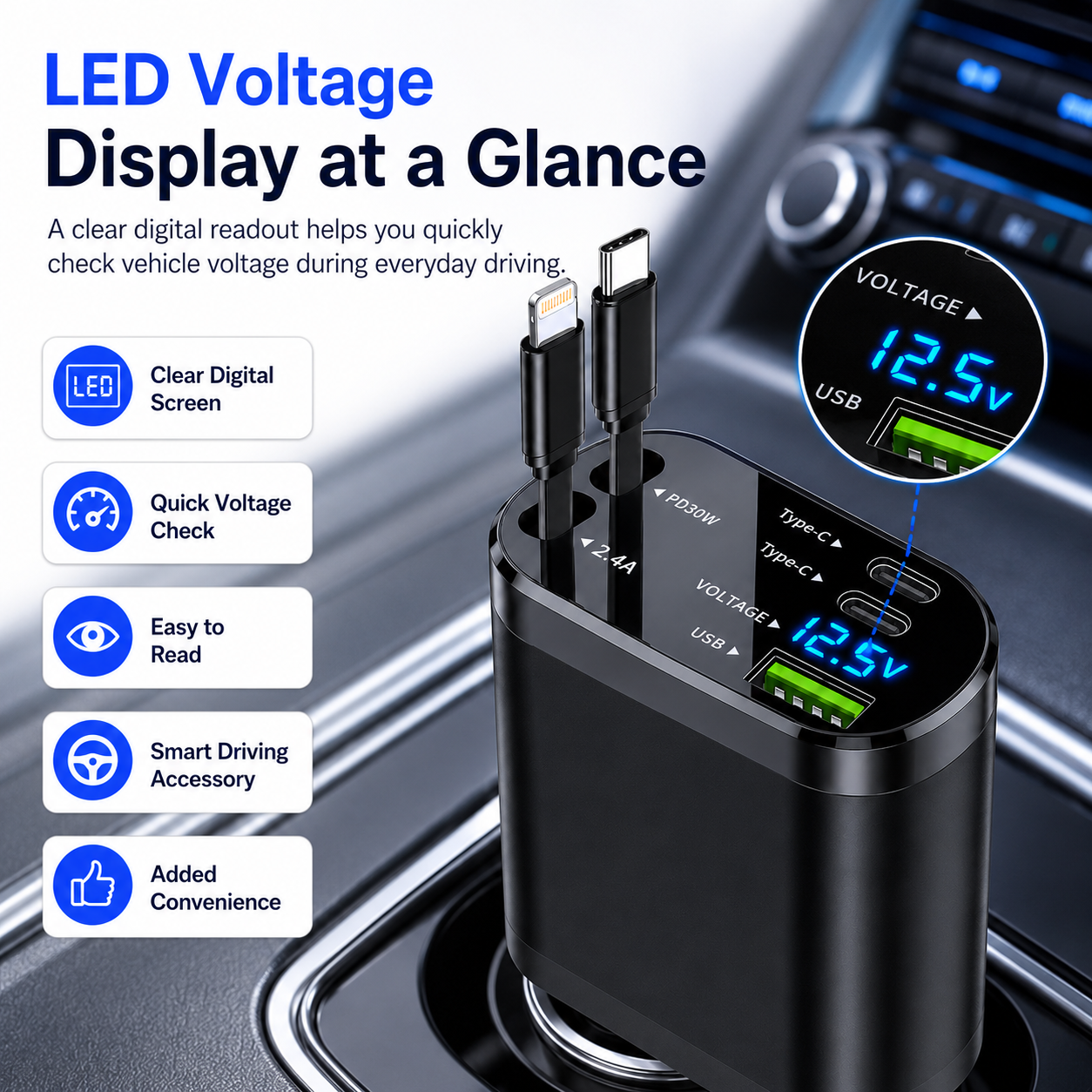 NIUTA 123W Dual USB-C Retractable Car Charger photo 2