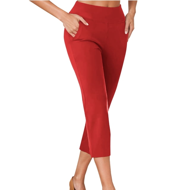 QTOCIO Shorts pour Femmes, Shorts d'Été pour Femmes, Shorts Grande Taille pour Femmes, Mode Décontractée pour Femmes, Capris Slim de Couleur Unie avec Poche Rouge TG