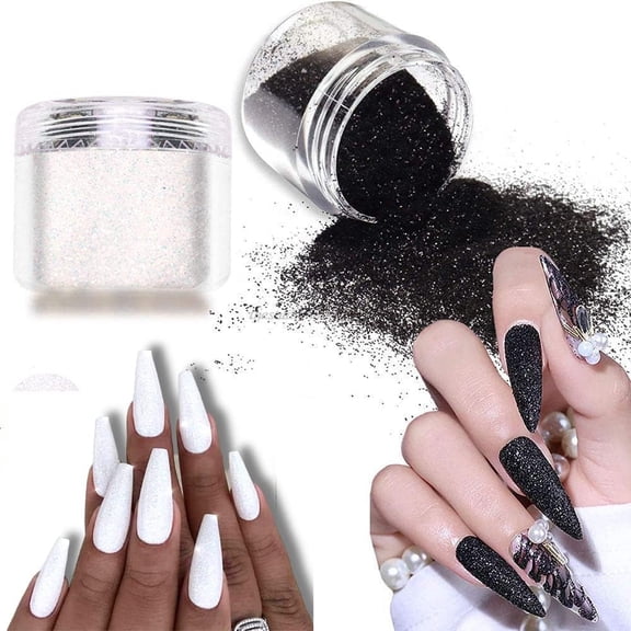 2Jars 0.2mm Shimmer Black Nail Glitter Holographic Shining Sugar Nail Glitter Snow Candy Glitter Dust Nail Art Decorations Coat Effect Manicure Accessories Diamond Nails (Black)