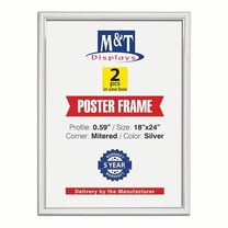 M&T Displays Snap Poster Frame 18x24 Inch Silver 0.59" Aluminum Profile Front Loading Wall Mounting Picture Photo Document Certificate Sign Holder Mitered Corner Anti Glare Cover (2 pack)