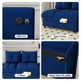 thumbnail image 4 of 4-in-1 Convertible Sleeper Sofa Bed with USB Port and Phone Stand, Velvet Futon Sofa Bed Loveseat with Adjustable Backrest, Foldable Small Couches for Living Room, Blue, 4 of 9