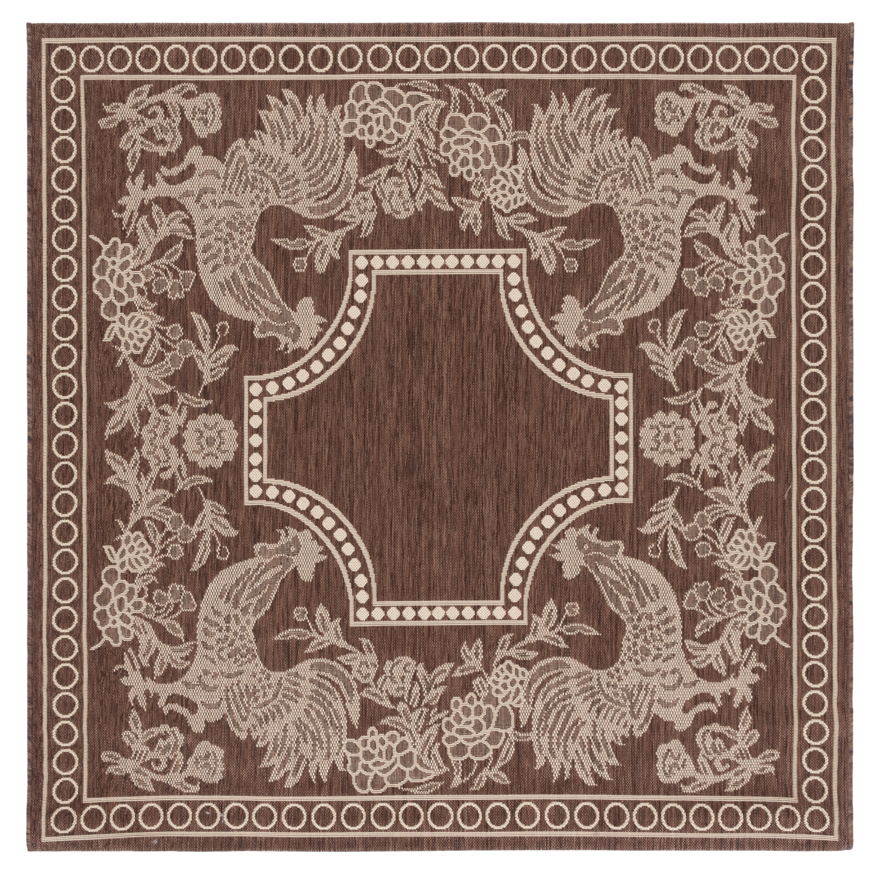 SAFAVIEH Courtyard Claire Oriental Indoor/Outdoor Area Rug, Chocolate/Natural, 6'7" x 6'7" Square
