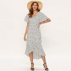 Vestido largo de playa de verano para mujer, vestido largo bohemio de gasa con estampado Floral, vestido de fiesta Sexy con escote en V informal con volantes Tan Jianjun unisex
