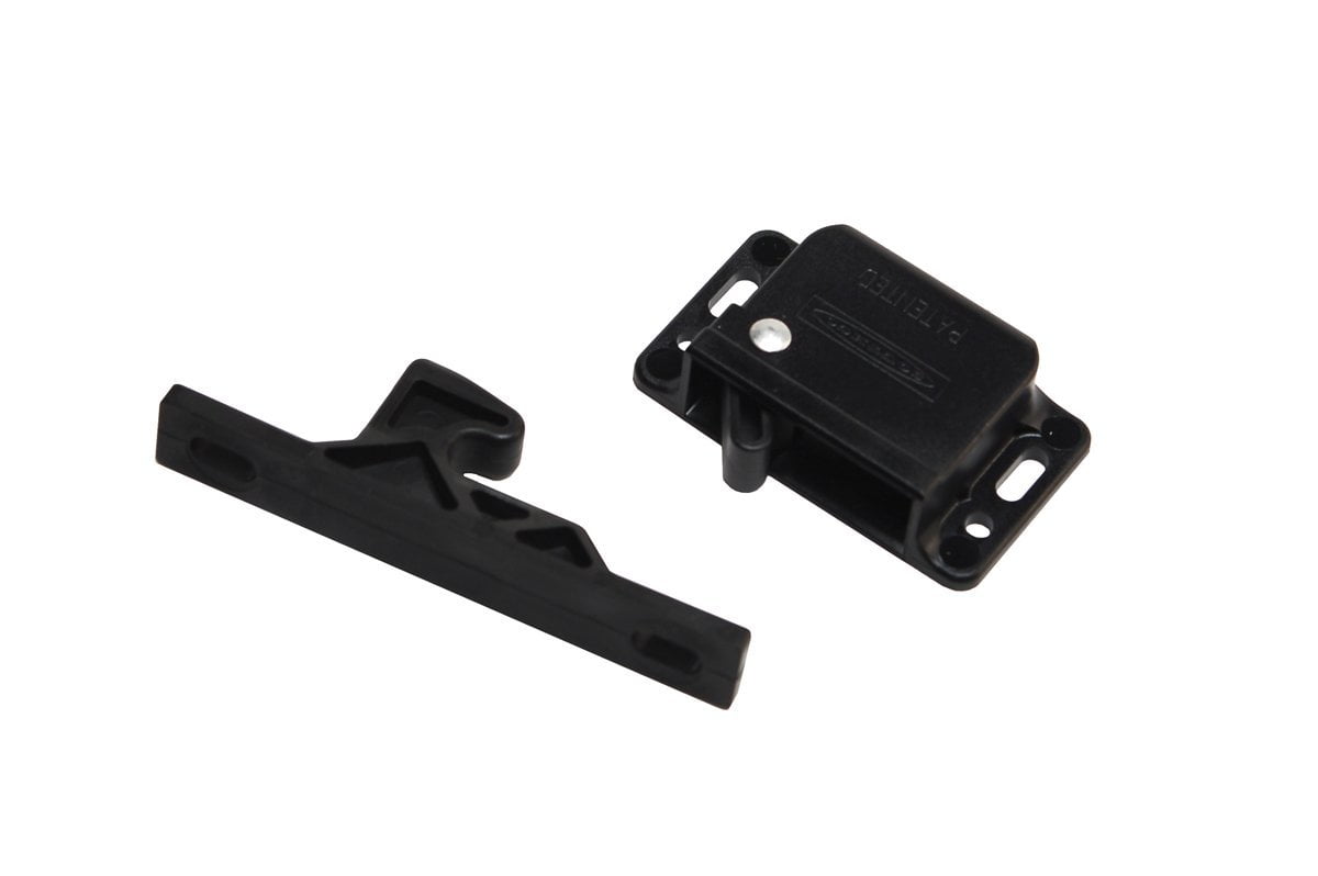 RV Designer Collection H315 Cabinet Push Latch, 5lb, small and large strikes, Black