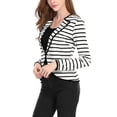 thumbnail image 3 of Chaqueta tipo blazer de rayas ligeras con decoración de botones de solapa con muesca para mujer Blanco negro XL, 3 of 6
