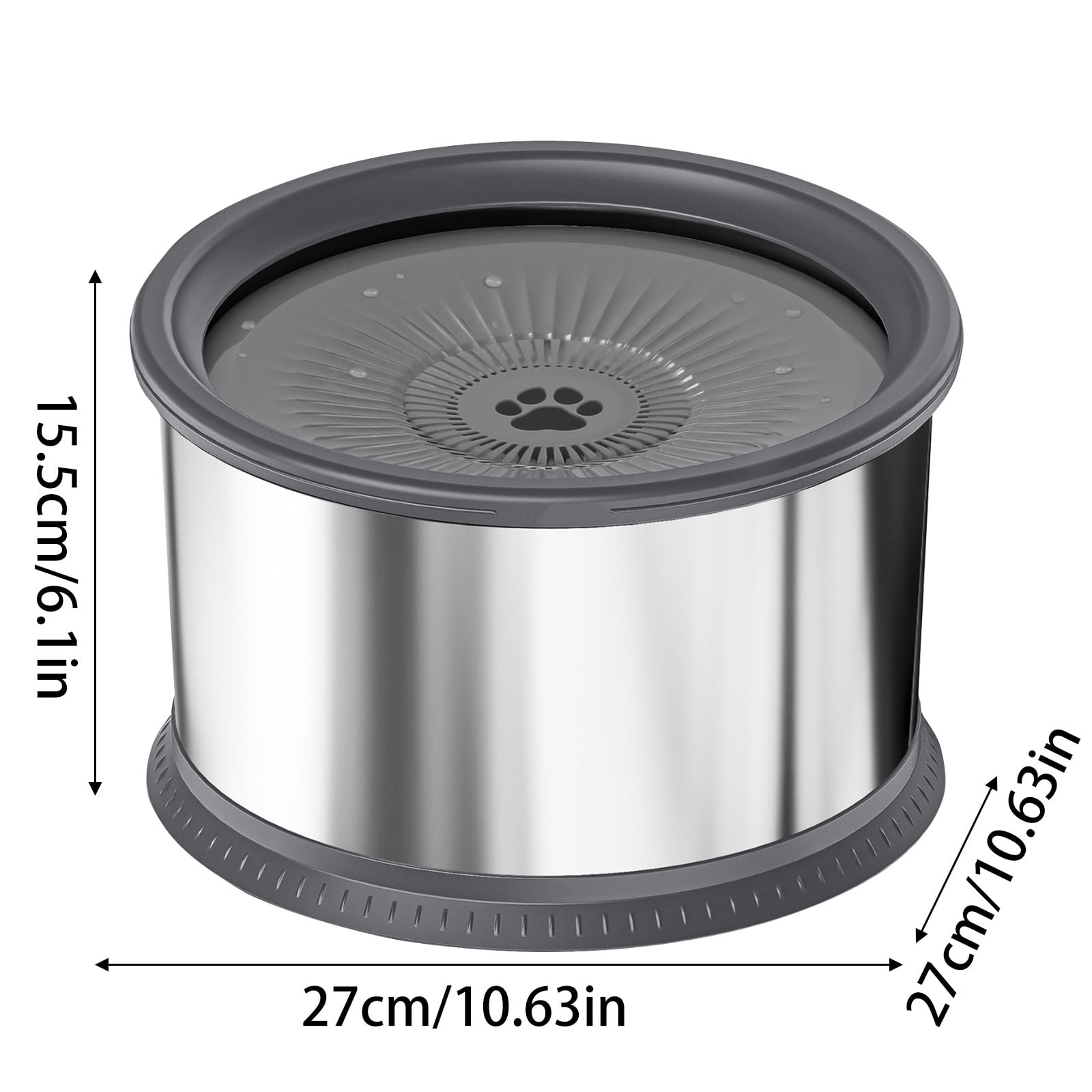 No Spill Dog Water Bowl,Large 1.6 Gallon Stainless Steel Floating Bowl for Large Dogs,Slow Water Flow Prevents Splashing,Non Slip Base for Indoor/Outdoor，Gray