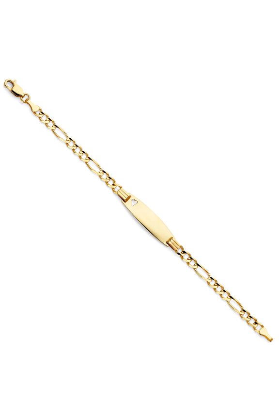 14K Figaro 3+1 Oval Baby ID Bracelet - 6"