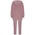 thumbnail image 4 of Hueook Sweat Suits For Womens 2 Piece Ladies' Round Neck Long Sleeved Shirt Casual Wide Leg Pants Two-piece Fashionable Set Pink XL, 4 of 6