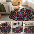 thumbnail image 5 of Round Area Rug 6 Ft, Colorful Mexico Washable Non-Slip Circle Carpet for Living Room/Bedroom, Modern Abstract Flowers Leaf Orange Pink Low-Profile Indoor Mats Collection Rugs for Residential, 5 of 7