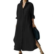 ZANZEA Women Long Sleeve Button Down Side Split Hem Casual Loose Long Shirt Dress