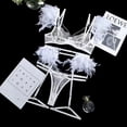 thumbnail image 1 of Traje de lencería sexy fina de encaje transpirable con plumas de malla push up de artesanía compleja popular europea y americana, 1 of 6