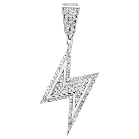 Sterling Silver & Diamond Lightning Bolt Symbol Pendant 1.3" Unisex Charm 1/2 CT