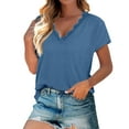 thumbnail image 2 of JGGSPWM Women's Summer Lace V-Neck Short Sleeve Patchwork T-Shirts Casual Blouses Tops Blue XL, 2 of 8