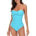 thumbnail image 2 of RELLECIGA Women's Tummy Control Swimwear Strapless One Piece Swimsuit Ruched Padded Bathing Suits, 2 of 7
