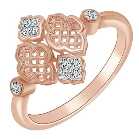 0.12 Carat (cttw) Round Shape White Natural Diamond Vintage Style Engagement Ring 10k Solid Rose Gold
