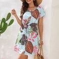 thumbnail image 2 of Vestido floral de mujer con cuello en V, manga corta, cordón en la cintura, vestido de verano hasta la rodilla, 2 of 6