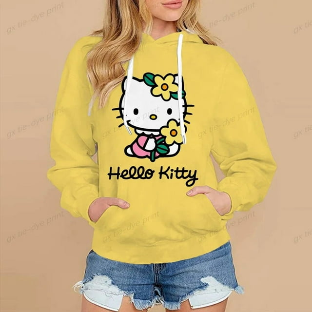 DMH Hello Kitty Dessin Animé Hello Kitty Chandails à Capuchon Femmes Kawaii Hello Kitty Graphique Mode Urbaine Drôle Unisexe Hauts Anime Chandails Molletonnés Femme HOEMLIN