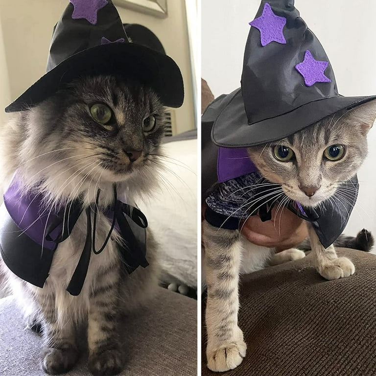 YUNOVA Halloween Pet Costumes, Cat Wizard Costume, Dog Witch Cloak