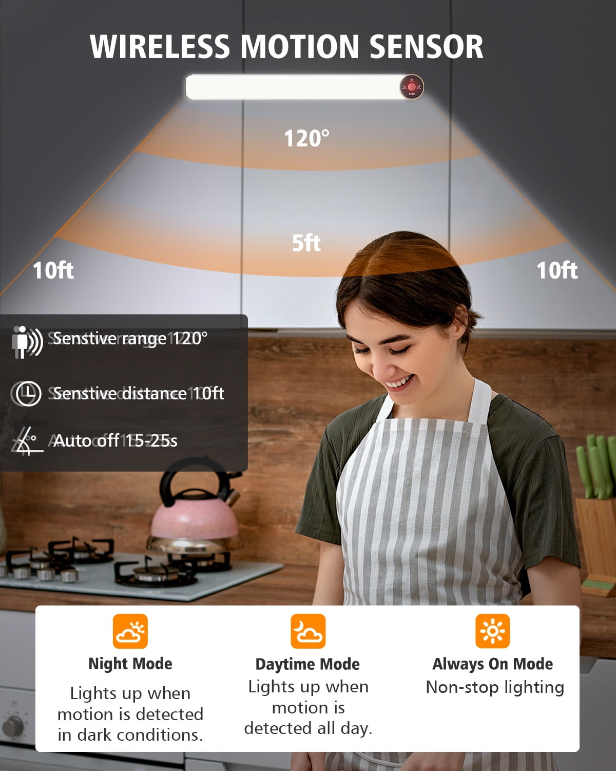 Motion Sensor Under Cabinet Lighting, 3-Color Dimmable, 84 LED 15 Inch Wireless Closet Lighting, Rechargeable 3200mAh Battery, Digital Display, Perfect for Kitchen & Indoor Use (2-Pack)