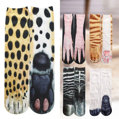 3D Animal Printed Paw Crew Socks Womens Mens Funny Novelty Fashion Adult Socks 