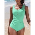thumbnail image 5 of Charmo Scalloped Ribbed One-Piece Tummy Control Swimsuits for Women Button-Down Bathing Suit, 5 of 9