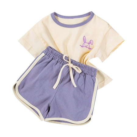 

BJUTIR Girls Summer Outfits Children S Sports Set Animal Fruit Pattern Crewneck Short Sleeve Casual Going Out For 0 To 4 Years