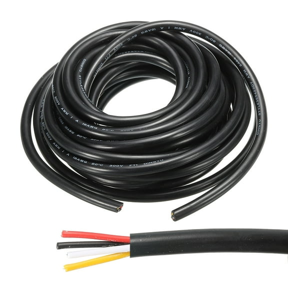 18AWG Electrical Wire 4 Conductors Tinned Copper 16.4Ft Low Voltage Case Flexible Extension Power Cord Black