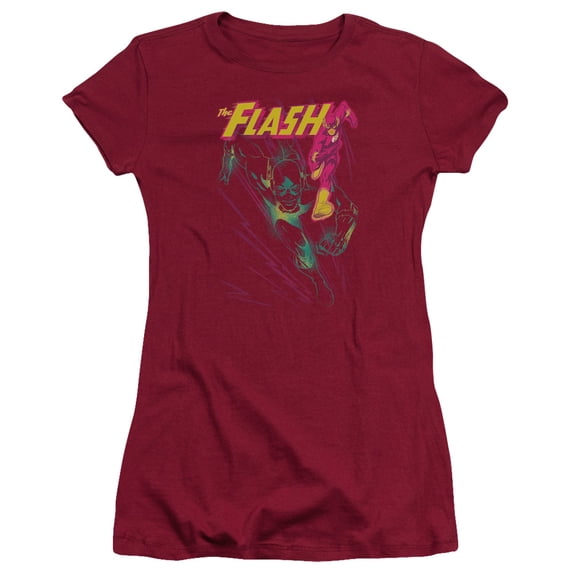 JLA Justice League Flash Spray S/S Junior Women's T-Shirt Sheer Cardinal
