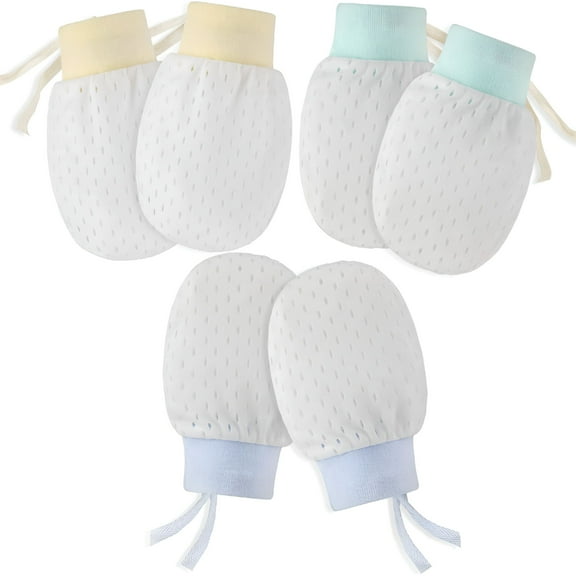 AUQ Newborn Baby Mittens No Scratch Mittens 3 Pair, Infant Toddler Boys Girls Adjustable Anti Scratch Cotton Gloves Mittens Baby Care