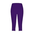 thumbnail image 4 of Jzuxvd Womens High Waist Basic Solid Cotton Soft Capri Leggings Purple M, 4 of 5