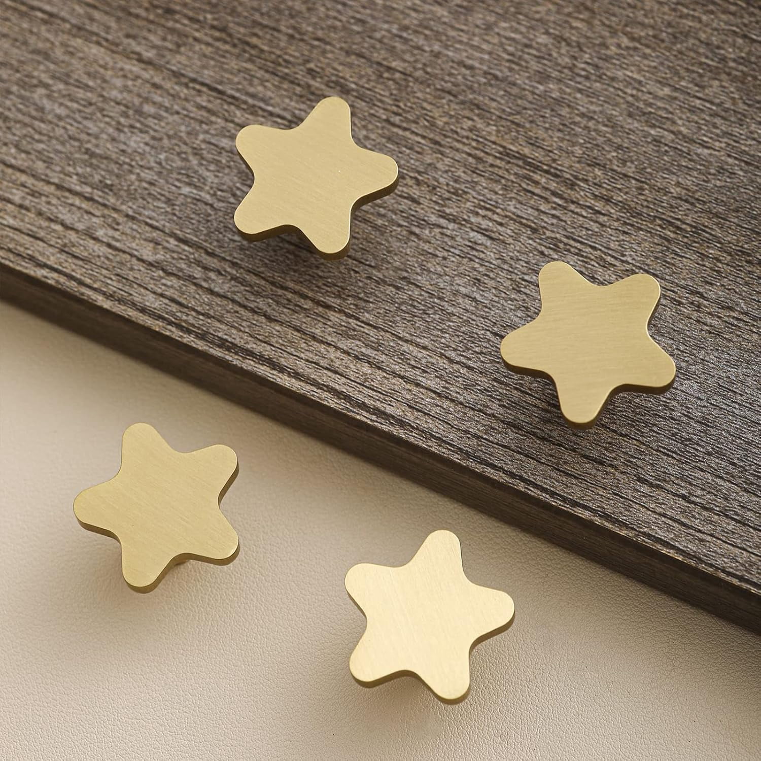 CATPAN Brass Cabinet Gold Knobs, Copper Drawer Knobs Star Handles Antique Gold Knob for Kitchen Bathroom Cabinet Door Drawer, 4 Pack