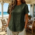 thumbnail image 6 of ClodeEU Women's Striped Round Neck Short Sleeve Blouse,Casual Summer Linen Blend Tee Army Green,Women's Plus L, 6 of 9