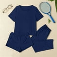 thumbnail image 3 of Posijego Womens 3 Piece Pajama Sets Short Sleeve Tops Shorts Matching Pants Sleepwear Loungewear Outfits, 3 of 9