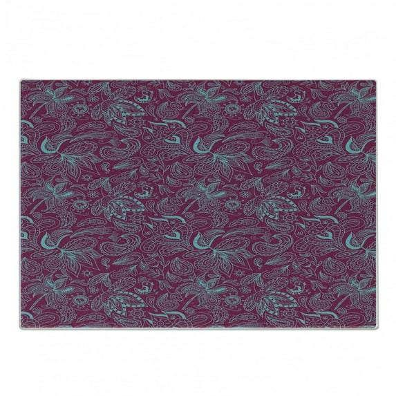 Floral Cutting Board, Clutter of Botanical Elements Leaves and Flowers Abstract Striped Items, Decorative Tempered Glass Cutting and Serving Board, in 3 Sizes, by Ambesonne