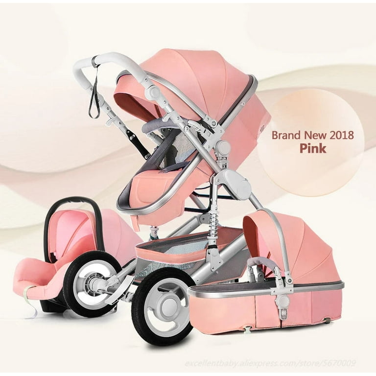 Luxury Baby Stroller 3 in 1 Infant Stroller Set Portable Reversible High Landscape Baby Carriage Trolley Travel Pram 7Gifts Walmart