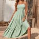 thumbnail image 4 of Vestido De Playa De Mujer Vestido largo sexy Una línea Vestido de color sólido Cuello cuadrado Traje diario (Verde S) Cgtredaw Para estrenar, 4 of 6