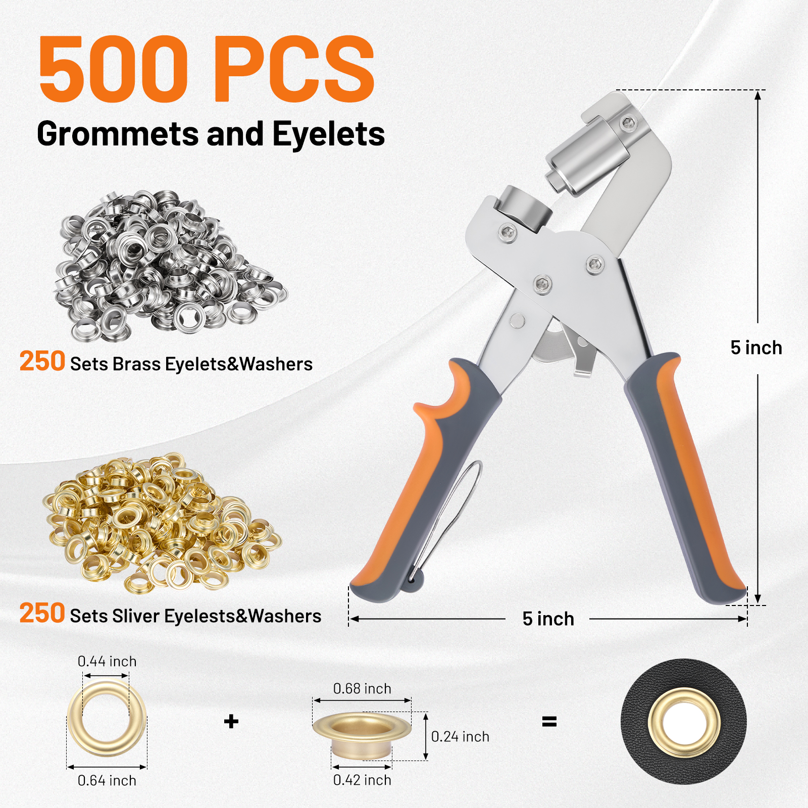 SPBTAR Grommet Tool Kit, 3/8 inch Grommet Kit with 500pcs Grommets Eyelet Plier Set, Handheld Eyelet Hole Punch Pliers Grommet Press Kits for Fabric Tarps Leather