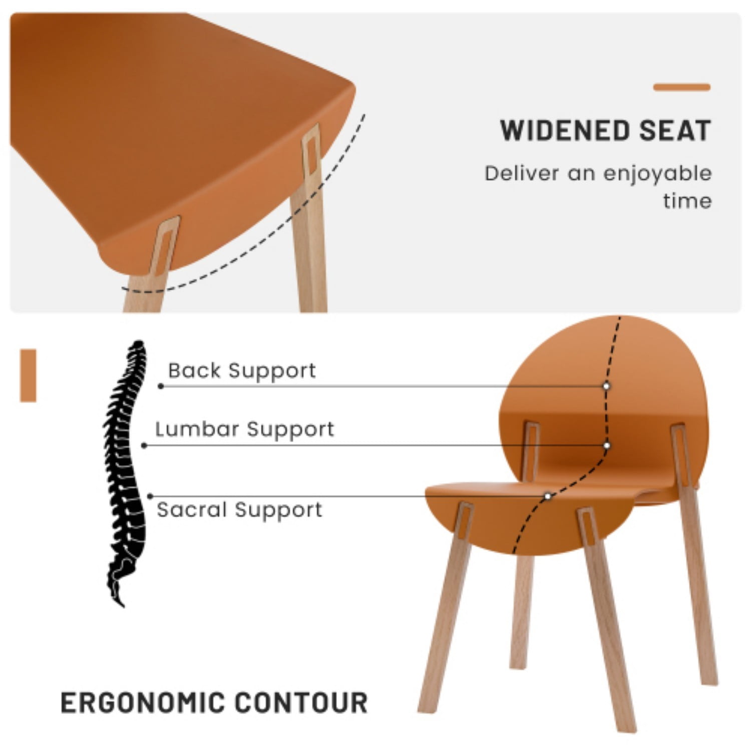 Dining Chairs Set of 4, Modern Kitchen Chairs with PP Seats & Solid Red Oak Wood Legs, 330 lb Capacity, Indoor Dining Room Living Room Chairs, Tropical Orange