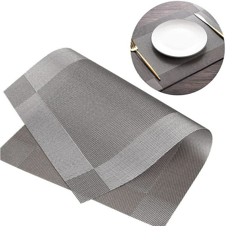 Anqidi 4Pcs Non-Slip Placemats Washable PVC Placemats and Coaster Sets Gray  Heat-Resistant Table Mat 18x12