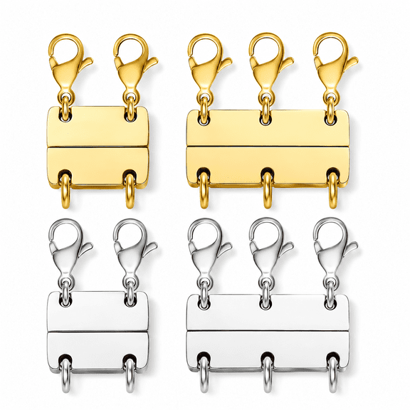 ABCISI 4PCS Necklace Layering Clasp Set, 2-Layer and 3-Layer Necklace Separator with Lobster Clasps, Gold and Silver Stainless Steel Plated Jewelry Connector