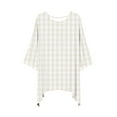 thumbnail image 4 of Miluxas Women's Summer Casual Crewneck Batwing 3/4 Sleeve T-Shirts Plaid Printed Loose Fit Cute Basic Tops Tees Blouses Khaki XL(XL), 4 of 5