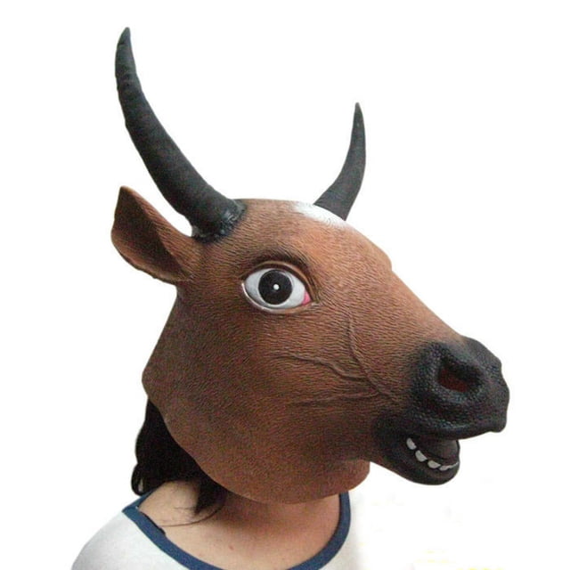 Disfraz de fiesta de Halloween con capucha de látex con cabeza de vaca