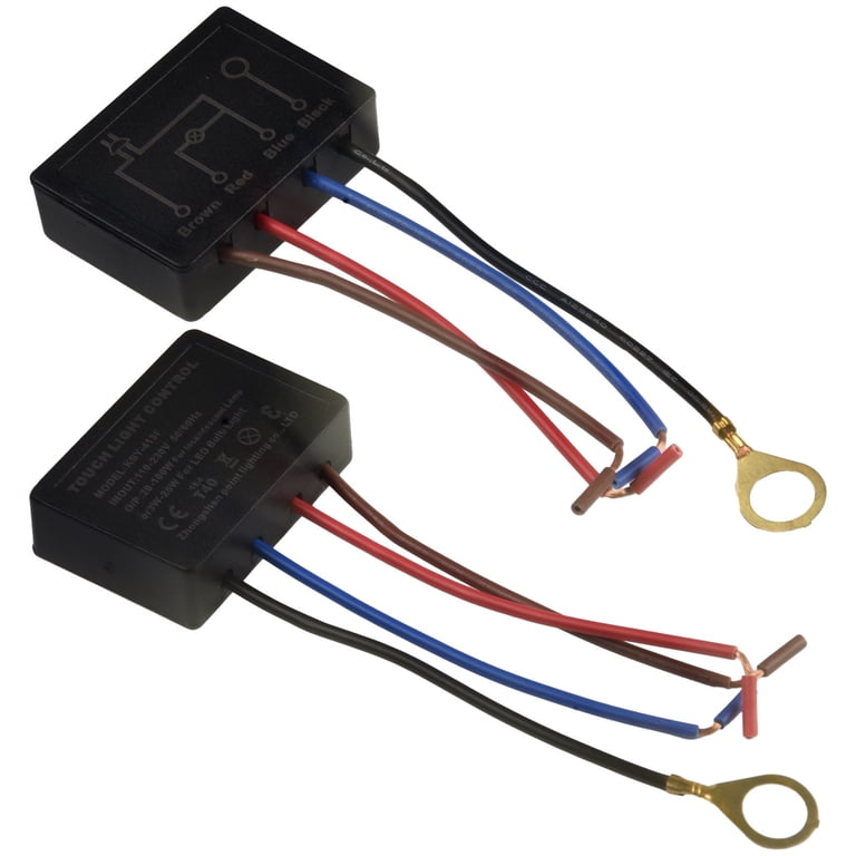 3-Way Touch Lamp Control Module – 20-100W Incandescent / 3-25W LED Dimmer, 110-230V, 2-Pack With Wiring Caps