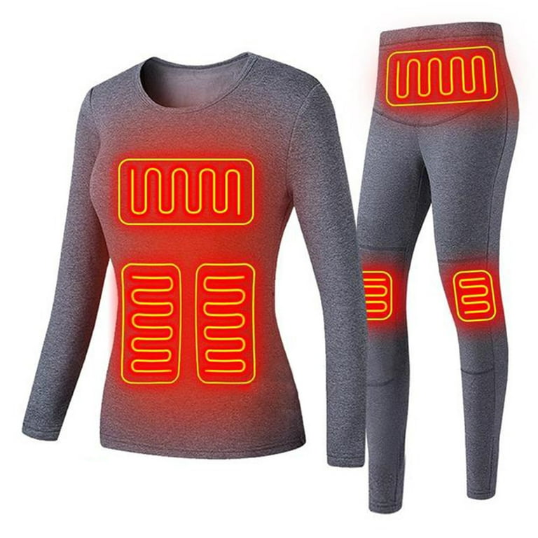 Ploreser Men's Women Heated Thermal Underwear Set, USB Electric Thermal  Underwear, Warm Base Layer Top & Pants (10000mAH Power Supply Optional) For