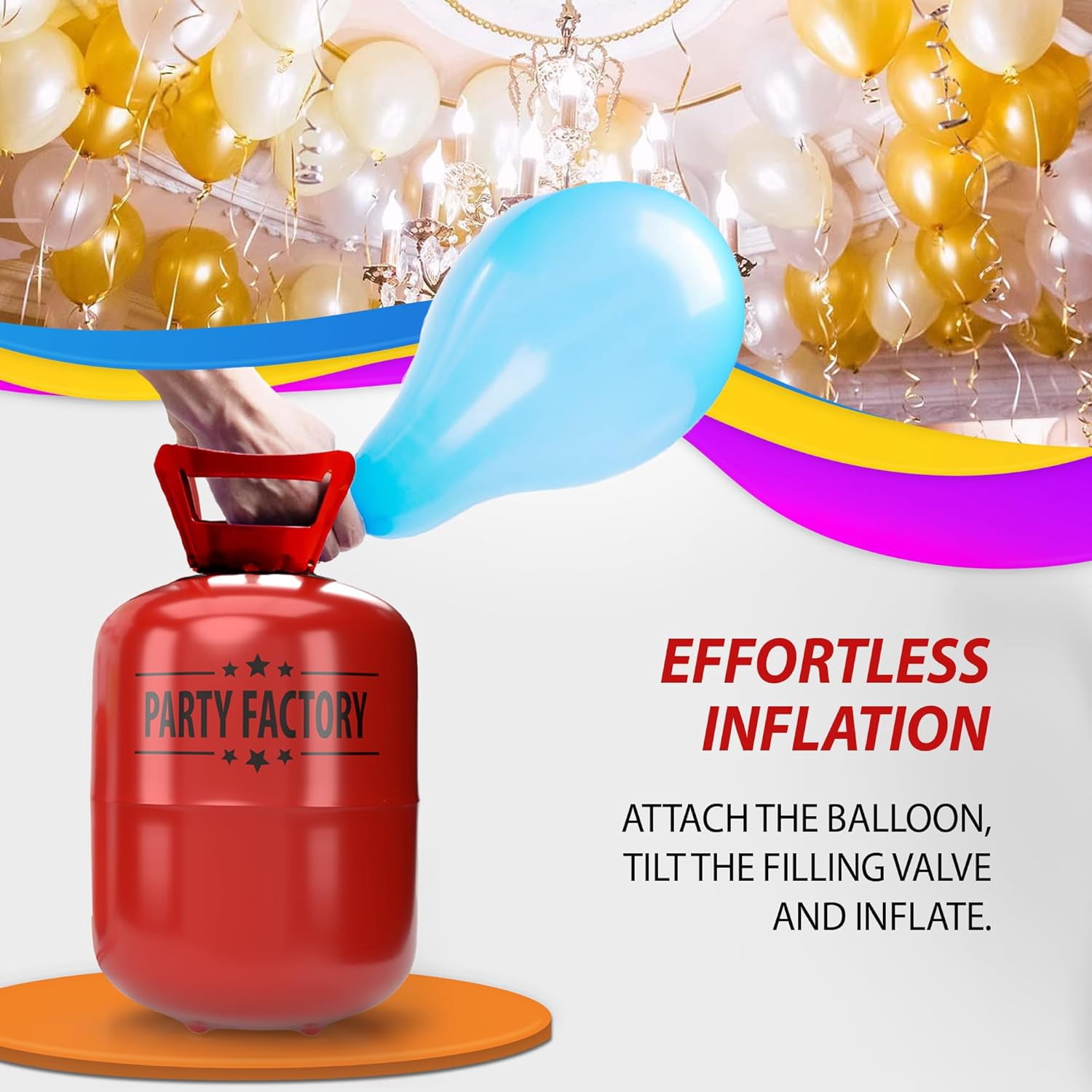 Party Factory Helium Tank for 30 Latex Balloons, Helium Cylinder 7 cu. ft. Gas for Balloons, Ideal for Birthday Party, Wedding…